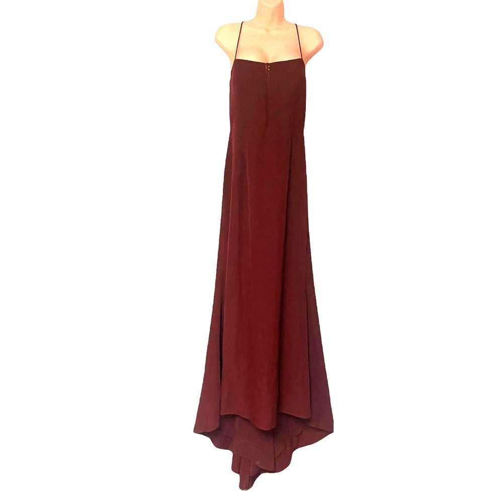 Jarlo Wine Red Maxi with Train High Low Formal Dress Fluted Noelle Evening Gown - Picture 2 of 12